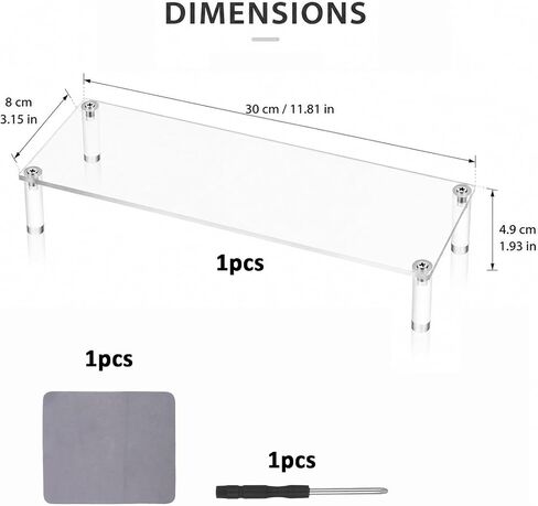 Acrylic Riser, Display Stand Clear Shelf 12 x3.15x2 inches Small Display Shelf 1 Tier Rectangular Organizer for Cosmetic Products Tabletop Use and More in Kuwait