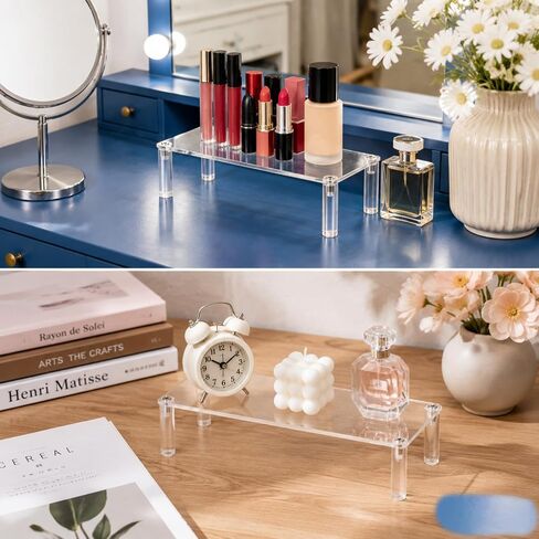 Acrylic Riser, Display Stand Clear Shelf 12 x3.15x2 inches Small Display Shelf 1 Tier Rectangular Organizer for Cosmetic Products Tabletop Use and More in Kuwait