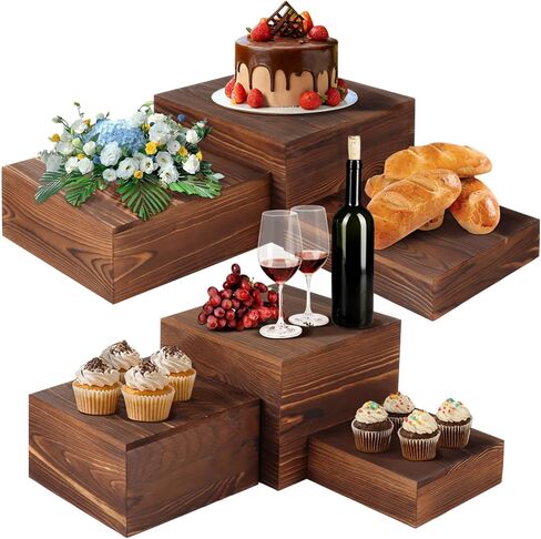 OMISTAR 6 Pcs Wooden Risers Display Stands Set - Rustic Wood Cake Stands, Nesting Display Blocks, Assorted Size Wood Display Shelf for Party Decorations, Jewelry, Figures Collection in Saudi Arabia