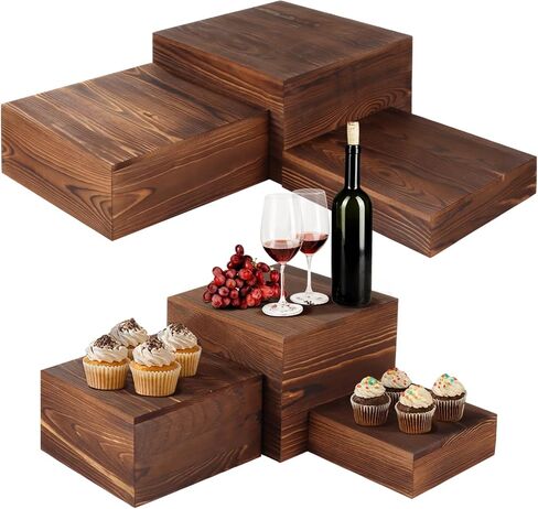 OMISTAR 6 Pcs Wooden Risers Display Stands Set - Rustic Wood Cake Stands, Nesting Display Blocks, Assorted Size Wood Display Shelf for Party Decorations, Jewelry, Figures Collection in Saudi Arabia
