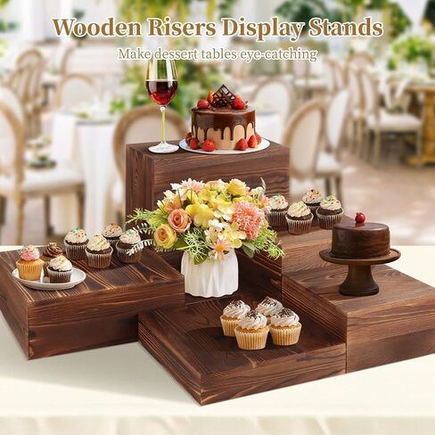 OMISTAR 6 Pcs Wooden Risers Display Stands Set - Rustic Wood Cake Stands, Nesting Display Blocks, Assorted Size Wood Display Shelf for Party Decorations, Jewelry, Figures Collection in Saudi Arabia
