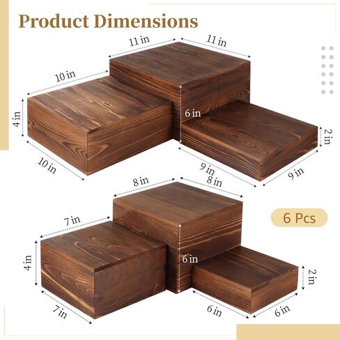 OMISTAR 6 Pcs Wooden Risers Display Stands Set - Rustic Wood Cake Stands, Nesting Display Blocks, Assorted Size Wood Display Shelf for Party Decorations, Jewelry, Figures Collection in Saudi Arabia