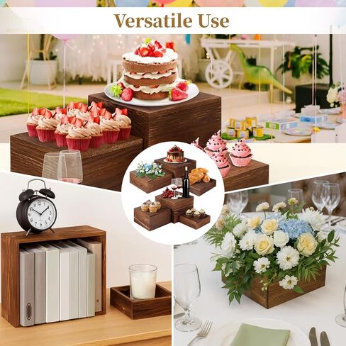OMISTAR 6 Pcs Wooden Risers Display Stands Set - Rustic Wood Cake Stands, Nesting Display Blocks, Assorted Size Wood Display Shelf for Party Decorations, Jewelry, Figures Collection in Saudi Arabia