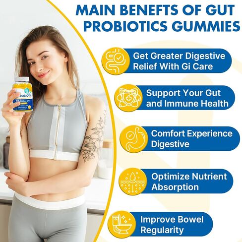 Gut Health & Probiotic Gummies, 112.5 Billion CFU, Sugar Free - 8 Strains + Prebiotics + Herbs - for Digestive, Immune, Diarrhea & Bloating - Gut Health for Women & Men, 60 Counts Probiotics Gummies in Saudi Arabia