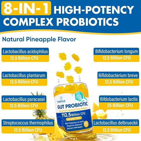 Gut Health & Probiotic Gummies, 112.5 Billion CFU, Sugar Free - 8 Strains + Prebiotics + Herbs - for Digestive, Immune, Diarrhea & Bloating - Gut Health for Women & Men, 60 Counts Probiotics Gummies in Saudi Arabia