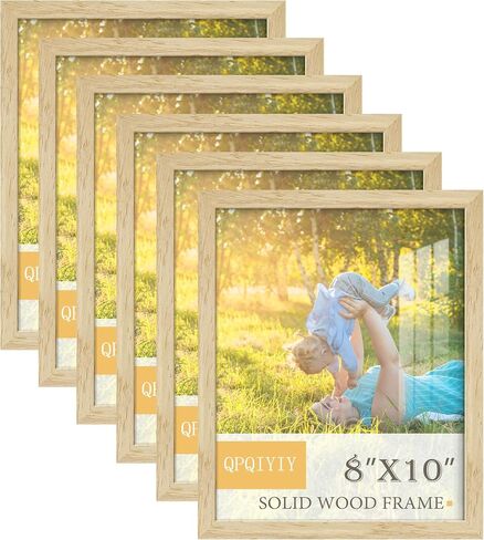 مجموعة إطارات صور مقاس 8 × 10 مكونة من 6 إطارات صور من الخشب الصلب بنسبة 100% مع زجاج شبكي عالي الدقة مقاوم للكسر، وتعليق على الحائط وعرض على سطح الطاولة، طبيعي in Kuwait