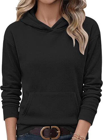 AUSELILY Women's Sweatshirts Hoodies Tops Casual Long Sleeve Fleece Pullover With Kangaroo Pocket 2026 New in Kuwait