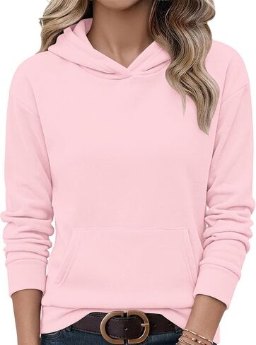 AUSELILY Women's Sweatshirts Hoodies Tops Casual Long Sleeve Fleece Pullover With Kangaroo Pocket 2026 New in Kuwait
