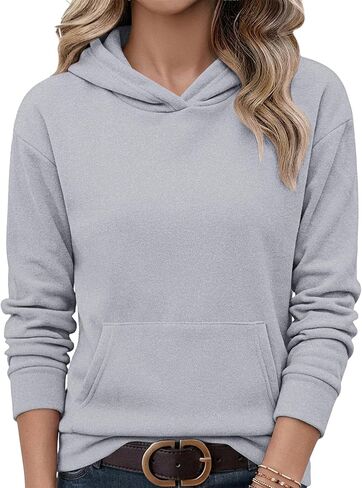 AUSELILY Women's Sweatshirts Hoodies Tops Casual Long Sleeve Fleece Pullover With Kangaroo Pocket 2026 New in Kuwait