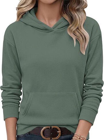 AUSELILY Women's Sweatshirts Hoodies Tops Casual Long Sleeve Fleece Pullover With Kangaroo Pocket 2026 New in Kuwait