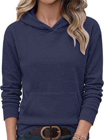 AUSELILY Women's Sweatshirts Hoodies Tops Casual Long Sleeve Fleece Pullover With Kangaroo Pocket 2026 New in Kuwait