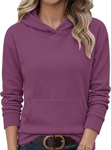 AUSELILY Women's Sweatshirts Hoodies Tops Casual Long Sleeve Fleece Pullover With Kangaroo Pocket 2026 New in Kuwait