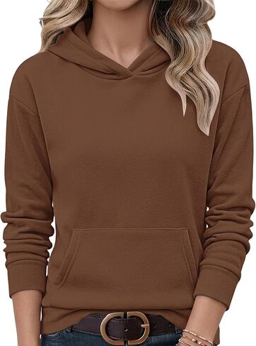 AUSELILY Women's Sweatshirts Hoodies Tops Casual Long Sleeve Fleece Pullover With Kangaroo Pocket 2026 New in Kuwait