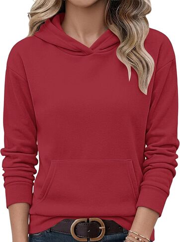 AUSELILY Women's Sweatshirts Hoodies Tops Casual Long Sleeve Fleece Pullover With Kangaroo Pocket 2026 New in Kuwait