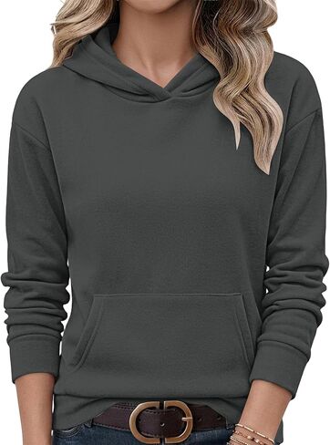AUSELILY Women's Sweatshirts Hoodies Tops Casual Long Sleeve Fleece Pullover With Kangaroo Pocket 2026 New in Kuwait