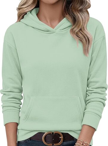 AUSELILY Women's Sweatshirts Hoodies Tops Casual Long Sleeve Fleece Pullover With Kangaroo Pocket 2026 New in Kuwait