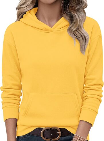 AUSELILY Women's Sweatshirts Hoodies Tops Casual Long Sleeve Fleece Pullover With Kangaroo Pocket 2026 New in Kuwait