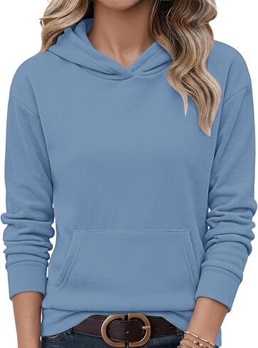 AUSELILY Women's Sweatshirts Hoodies Tops Casual Long Sleeve Fleece Pullover With Kangaroo Pocket 2026 New in Kuwait