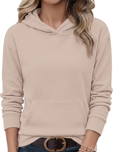 AUSELILY Women's Sweatshirts Hoodies Tops Casual Long Sleeve Fleece Pullover With Kangaroo Pocket 2026 New in Kuwait