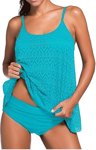 Two Piece Tankini Swimsuit for Women Mesh Top with Shorts Tummy Control Plus Size Swimwear Bathing Suits in Kuwait