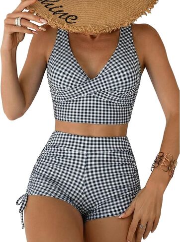 ZAFUL المرأة تانكيني المايوه التحكم في البطن الخامس الرقبة التفاف مع Boyshorts Ruched قطعتين ثوب السباحة in Kuwait