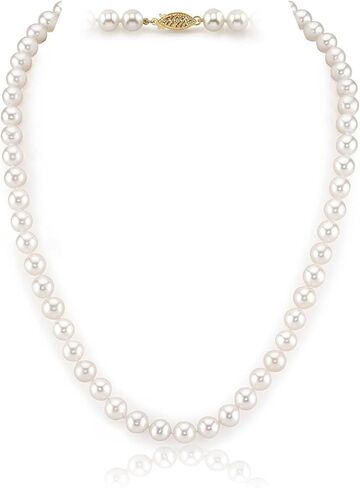 The Pearl Source 14K Gold 6.0-6.5mm AAAA Quality White Freshwater Cultured Pearl Necklace for Women in 20" Matinee Length in Saudi Arabia
