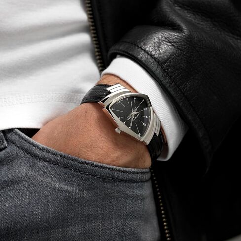 Hamilton Ventura Swiss Quartz Men's Watch, 32mm x 50mm Stainless Steel Case, Swiss Made, Black Dial Analog Wrist Watch for Men, 50m Waterproof, Mineral Crystal in Kuwait
