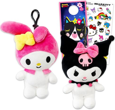 Sanrio Plush Keychain 2 Pack - Bundle with My Melody and Kuromi Keychain Plushies for Kids Plus Stickers, More | Sanrio Bag Clips Party Favor Set in Kuwait