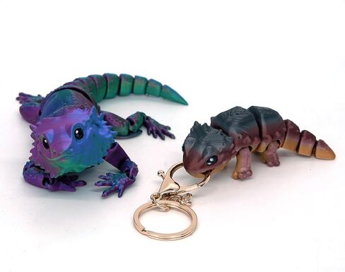 3D Printed Bearded Dragon Animals Set 7 Inch Medium + Mini Lizard Keychain, Hand-Painted Cute Eyes Realistic Reptile Accessories with Full Articulated, Unique Fidget, Gold in Saudi Arabia