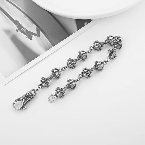 HZMAN Stainless Steel Exorcism Link Chain Bracelet - Gothic Amulet Cuff Bangle, 0.41in Wide & 8.66in Long in Kuwait