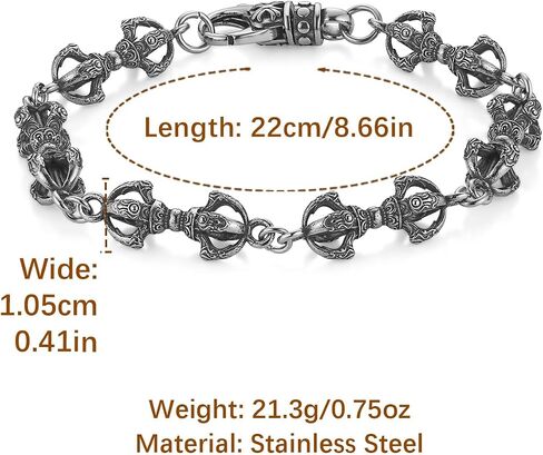HZMAN Stainless Steel Exorcism Link Chain Bracelet - Gothic Amulet Cuff Bangle, 0.41in Wide & 8.66in Long in Kuwait
