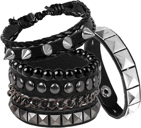 HOVEOX 4 قطع أساور بانك روك مرصعة بسوار من الجلد القوطي للرجال والنساء مجوهرات قوطية إكسسوارات بانك مجوهرات إيمو للرجال والنساء in Kuwait