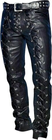 Real Men's Cowhide Leather Pants Side Laced Up Bikers Jeans. in Saudi Arabia