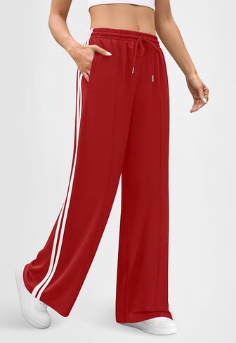 Womens Track Pants Wide Leg Workout Training Athletic Running Warm-Up Sweatpants Loose Fit Joggers Lounge Pants Red M in Saudi Arabia