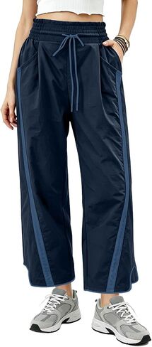 Seiciviy Womens Workout Track Pants Wide Leg Baggy Casual Elastic Waisted Striped Lightweight Y2K Trendy with Pocket in Kuwait