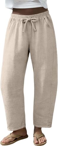 Womens Boho Pants Wide Leg Drawstring Palazzo Pant Summer Casual Lightweight Breathable Baggy Trousers with Pockets in Kuwait
