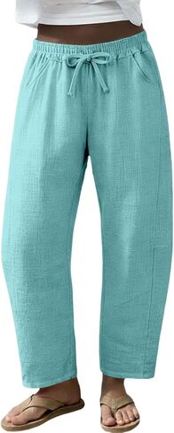 Womens Boho Pants Wide Leg Drawstring Palazzo Pant Summer Casual Lightweight Breathable Baggy Trousers with Pockets in Kuwait