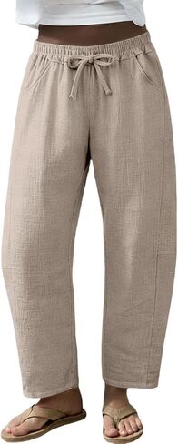Womens Boho Pants Wide Leg Drawstring Palazzo Pant Summer Casual Lightweight Breathable Baggy Trousers with Pockets in Kuwait