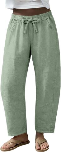 Womens Boho Pants Wide Leg Drawstring Palazzo Pant Summer Casual Lightweight Breathable Baggy Trousers with Pockets in Kuwait