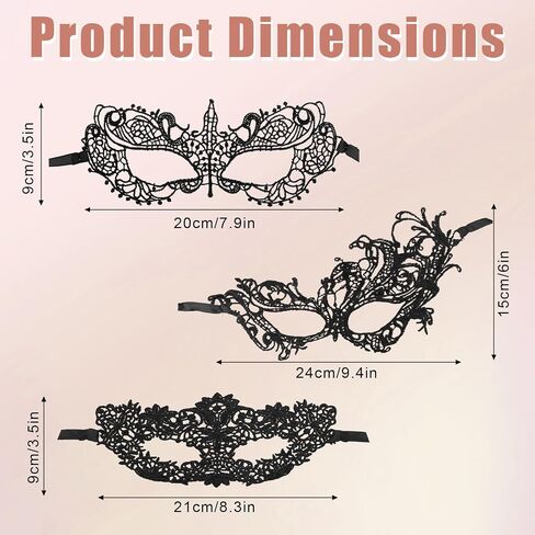 Mikovivi 3pcs Masquerade Masks for Women, Elegant Venetian Lace Couples Party Masks for Mardi Gras Halloween Prom Carnival & Themed Events Costume Dress-Up (Black) in Saudi Arabia