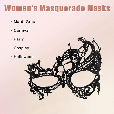 Mikovivi 3pcs Masquerade Masks for Women, Elegant Venetian Lace Couples Party Masks for Mardi Gras Halloween Prom Carnival & Themed Events Costume Dress-Up (Black) in Saudi Arabia