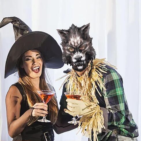 4 Pcs Realistic Werewolf Costume, Halloween Wolf Head Mask Costumes for Christmas Party, Horror Themed Parties Cosplay, Wolf Hand Claws Brown Furry Tail Horror Werewolf Mask in Kuwait