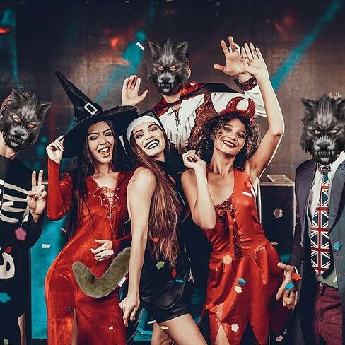 4 Pcs Realistic Werewolf Costume, Halloween Wolf Head Mask Costumes for Christmas Party, Horror Themed Parties Cosplay, Wolf Hand Claws Brown Furry Tail Horror Werewolf Mask in Kuwait