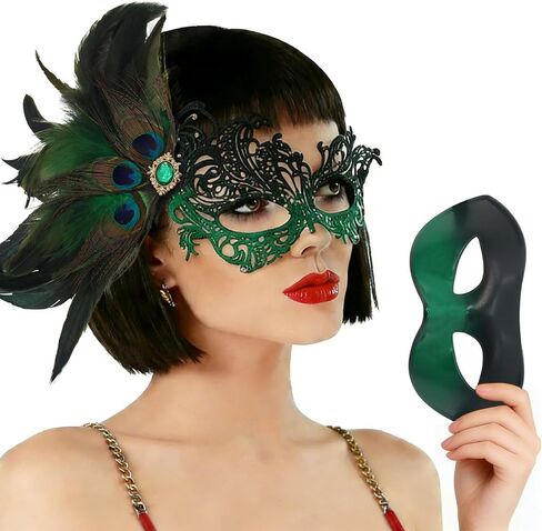 Lace Masquerade Masks Set for Couple, Mysterious Funny Lace Eye Mask Venetian Carnival Mask for Party Props in Saudi Arabia