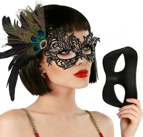 Lace Masquerade Masks Set for Couple, Mysterious Funny Lace Eye Mask Venetian Carnival Mask for Party Props in Saudi Arabia