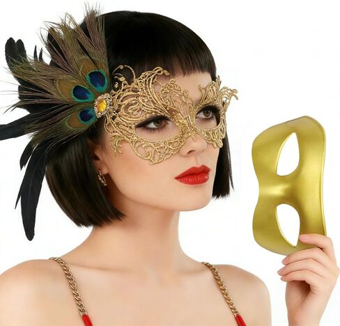 Lace Masquerade Masks Set for Couple, Mysterious Funny Lace Eye Mask Venetian Carnival Mask for Party Props in Saudi Arabia