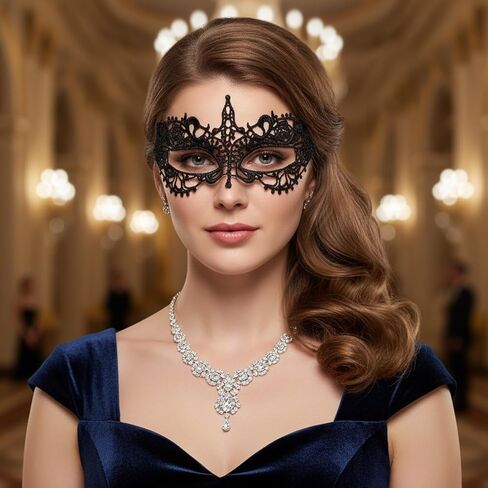 2 Pcs Lace Masquerade Masks for Women, Masquerade Ball Mask, Black & White Knight Style Black Mask Masquerades, Elegant Lace Eye Cover for Halloween Party & Costume in Kuwait