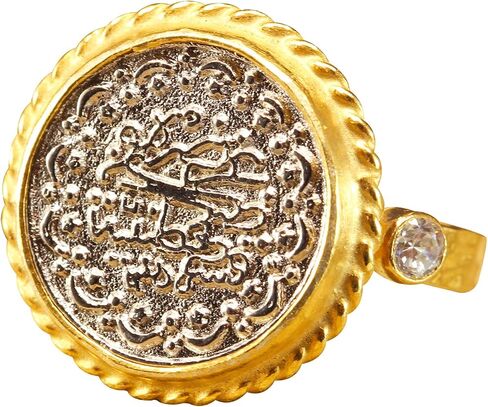 Caprixus Signet Ring 925 خاتم فضة استرليني خاتم عملة عثمانية 24K الذهب فيرميل مصمم خواتم مصنوعة يدويًا للنساء خاتم زركونيا مكعب بدرجتين مطروق خاتم الخنصر مجوهرات تركية راقية in Kuwait