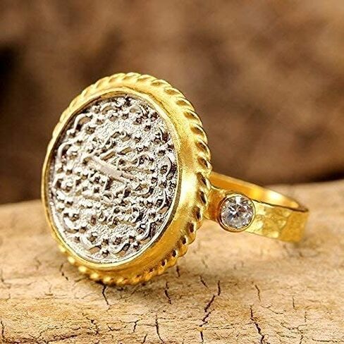 Caprixus Signet Ring 925 خاتم فضة استرليني خاتم عملة عثمانية 24K الذهب فيرميل مصمم خواتم مصنوعة يدويًا للنساء خاتم زركونيا مكعب بدرجتين مطروق خاتم الخنصر مجوهرات تركية راقية in Kuwait