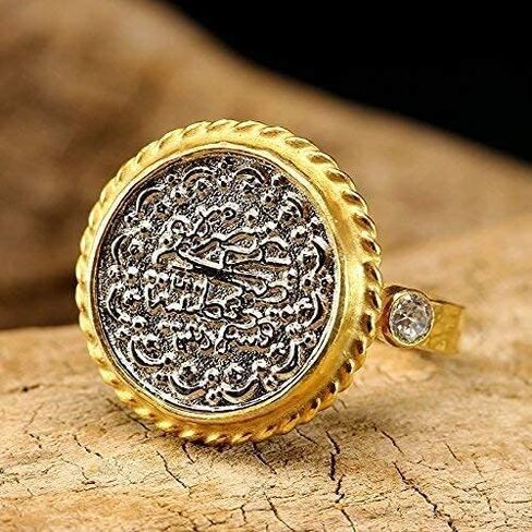 Caprixus Signet Ring 925 خاتم فضة استرليني خاتم عملة عثمانية 24K الذهب فيرميل مصمم خواتم مصنوعة يدويًا للنساء خاتم زركونيا مكعب بدرجتين مطروق خاتم الخنصر مجوهرات تركية راقية in Kuwait
